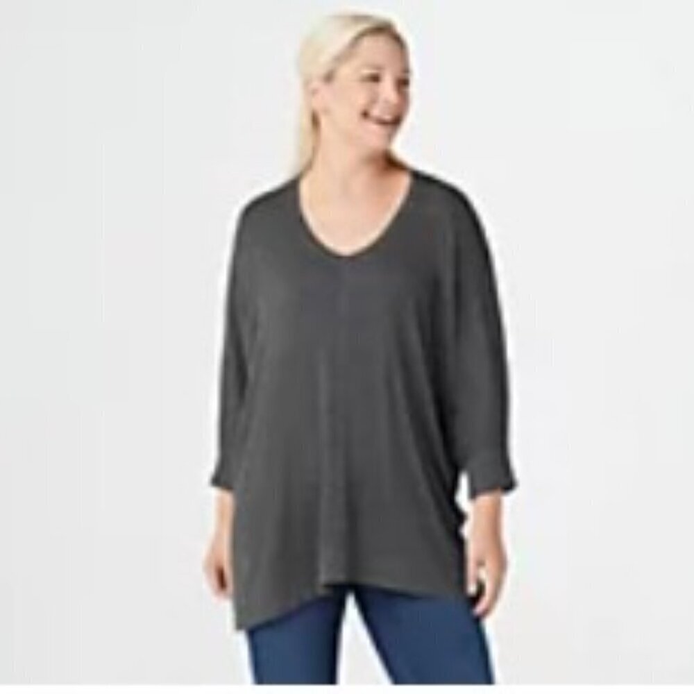 Laurie Felt LA Gray Oversized Tunic Top 1X Dolman Sleeve QVC
